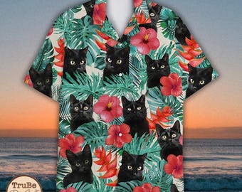 Cute Cat Hawaiian Shirt for Men Women, Summer Cat Aloha Button