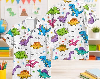 Funny Dinosaurs Hawaiian Shirt, Dinosaurs Didn't Do Math Button Shirt, STEM Dinosaurs Theme Shirt, Back to School Gift, Dinosaurs Lovers