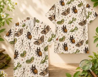Cute Insect Friends Hawaiian Shirt Men Women Youth, Bugs Need Hugs Science Button Short Sleeve Shirt, Entomology Nature Classroom Apparel