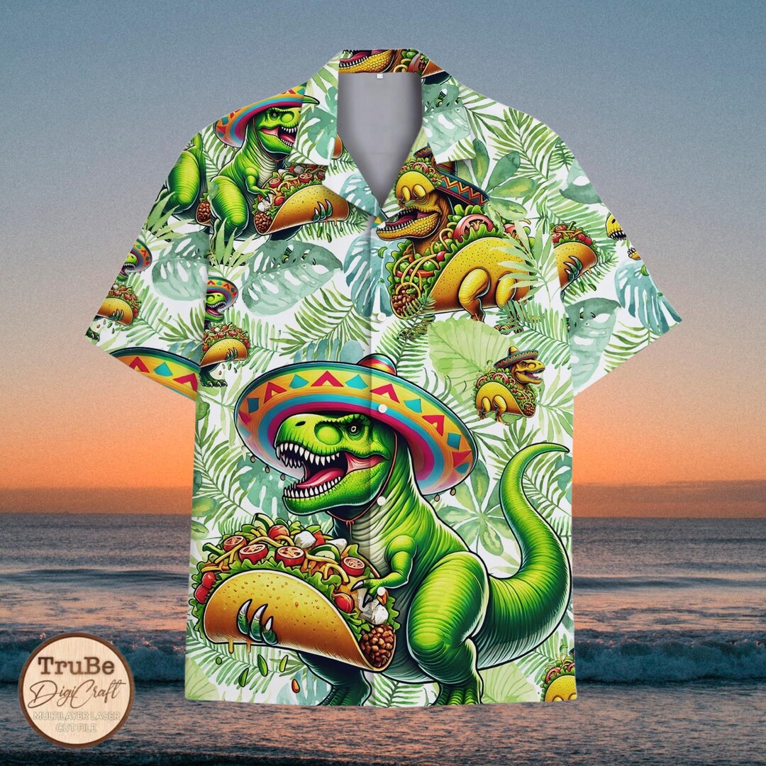 Taco T-rex Dinosaur Hawaiian Shirt for Men Women, Dinosaur Button