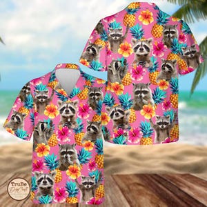 Limited Tropical Raccoon Hawaiian Shirt Men Women Youth, Pineapple Raccoon Shirt, Raccoon Button Up, Summer Beach Shirt, Raccoon Lovers Gift