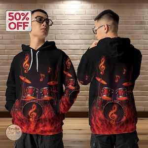 Fire Drummer All-Over Print Hoodie: Unisex Graphic Sweatshirt
