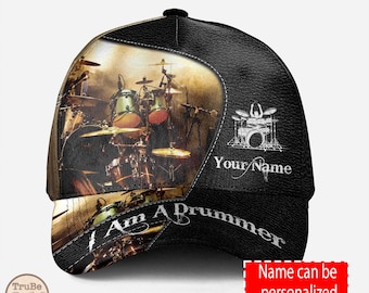 Personalized Name Drummer Baseball Cap, Custom Name Drumme Classic Cap, Drum Set Cap, Gift for Drummer Player, Music Gift, Drum Player Gift