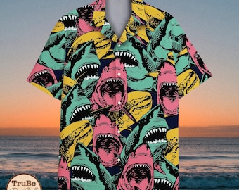 Colorful Shark Hawaiian Shirt: Funny Button Down Short Sleeve