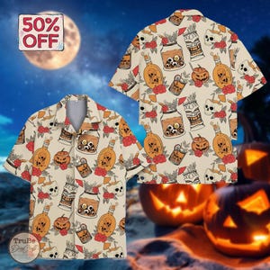 Halloween-shirt Tiki-Hawaï voor mannen vrouwen jeugd, grappig Halloween-Tiki Mask Aloha-shirt, outfit Halloween-feest, spookachtig seizoen, Tiki-cadeaus