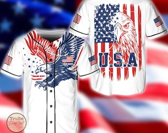 Camiseta de béisbol personalizada con la bandera estadounidense de águila: regalo patriótico