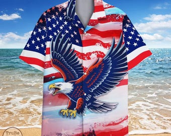 Eagle US Flag Hawaiian Shirt: Patriotic 4th of July Button Down