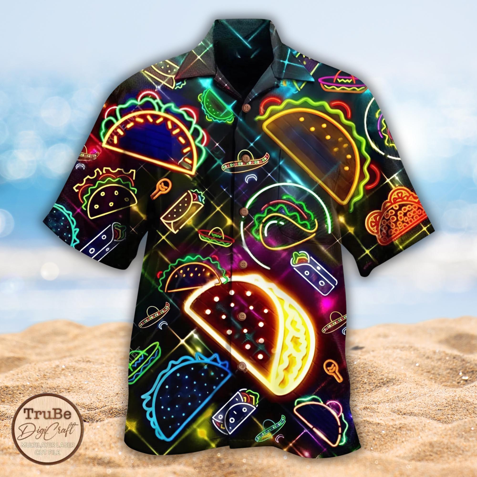 Hawaiian Shirt For Men - Food Lover Aloha Print Short Sleeve Button Down, Comfortable & Wrinkle-Resistant
