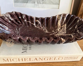 Hand-Crafted Cherry Rosso Marble Ruffle Edge Tray, Vanity Tray 14"