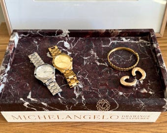 Cherry Rosso Levanto Marble Straight Edge Tray, 13x8x1.25 Marble Vanity Tray, Marble Charcuterie, Gift Under 100
