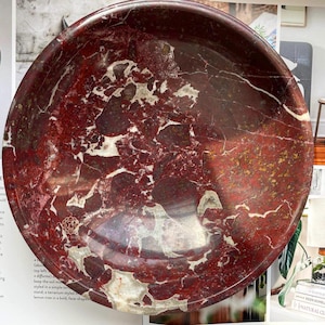 Cuenco artesanal de mármol Cherry Rosso Levanto de 20 cm, centro de mesa decorativo, joyero, recipiente multiusos de mármol. imagen 5
