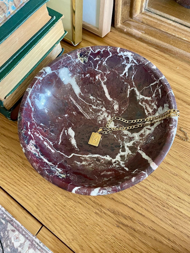 Cuenco artesanal de mármol Cherry Rosso Levanto de 20 cm, centro de mesa decorativo, joyero, recipiente multiusos de mármol. imagen 7