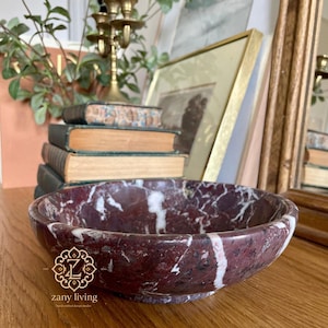 Cuenco artesanal de mármol Cherry Rosso Levanto de 20 cm, centro de mesa decorativo, joyero, recipiente multiusos de mármol. imagen 1