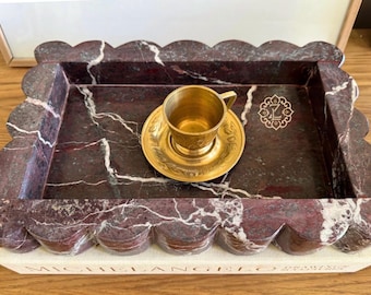 Hand-Crafted Rosso Levanto Marble Tray, Scallop Edge, 8x12 Vanity Tray