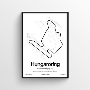 Póster del Gran Premio de Hungría de F1 de Budapest, Hungaroring, impresión húngara, impresiones de Fórmula 1, circuito de pista del Gran Premio, impresión de mapa de F1