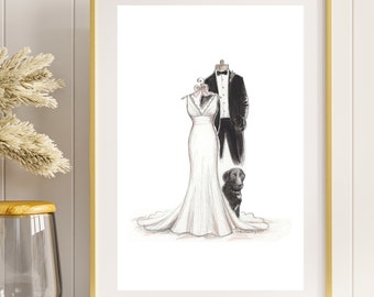 Wedding Dress Sketch: 1st Anniversary Paper Gift for Wife