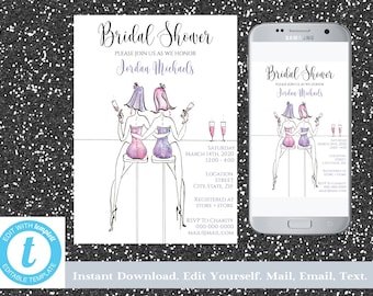 Bridal Shower Invitation Bundle - 7 Prints - Digital Bridal Shower Invitation, Modern Bridal Shower, Wedding Shower Invitation