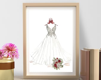 Wedding Dress Sketch: Gift from Groom to Bride Keepsake