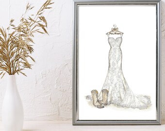 Custom Wedding Dress Sketch: Handcrafted Bridal Gift (8x10)