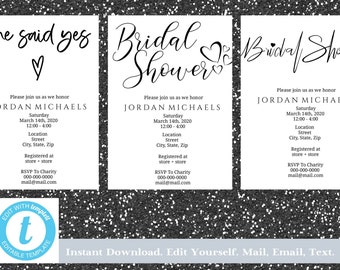 Bridal Shower Invitations Bundle - 7 Prints -  Minimalistic Digital Bridal Shower Invitation, Modern Bridal Shower, Wedding Shower