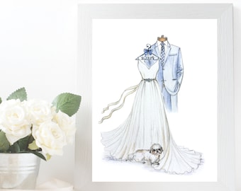 Custom Wedding Dress Sketch: Handcrafted Bridal Gown Illustration (8x10)