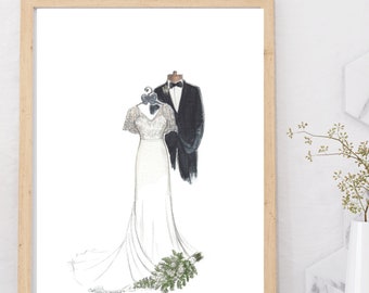 Custom Wedding Dress Sketch: Bride Gift From Groom, Bridal Keepsake