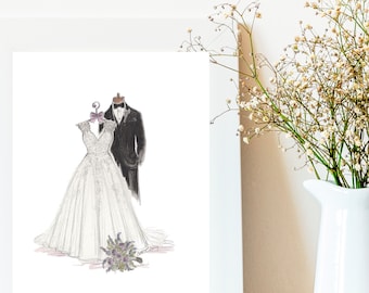 Wedding Illustration | Painting From A Photo | Wedding Sketch | Wedding Dress Sketch | Wedding Gown Sketch | Wedding Painting | Wedding Gift