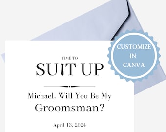 Suit Up, Will You Be My Best Man, Will You Be My Groomsman, Groomsman Proposal Card, Groomsmen Proposal Card Template, Best Man Proposal