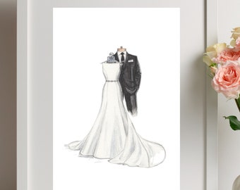 CUSTOM MADE Wedding Dress Sketch, wedding dress illustration, wedding dress painting, wedding dress, wedding dress drawing