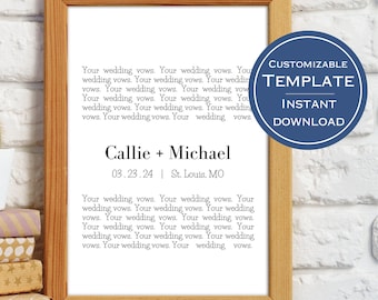 Gift For Her, Wedding Vows Anniversary, First Year Anniversary Gift, One Year Anniversary Gift, Anniversary Gift, Digital Print, Wall Art