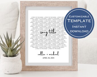 Song Title Print, Wedding Vows Anniversary Gift, First Year Anniversary Gift, One Year Gift, Gift For Her, Wall Art, Printable Wall Art