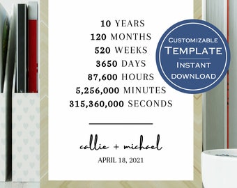 Gift For Her, 10 Year Anniversary Gift, Ten Year Anniversary Gift, Gift For Her, Wall Art, Printable Wall Art, Digital Art, Instant Download