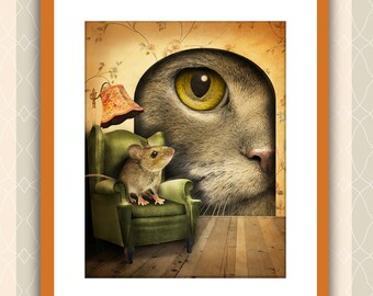 Cat Mouse Drawing Etsy Cat Mouse Drawing Etsy