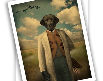Labrador greeting - Black Lab - Bird dog - funny dog card - All occasion greeting - Blank art greeting card