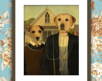 American Gothic funny wall art Labrador and Jack Russell decor