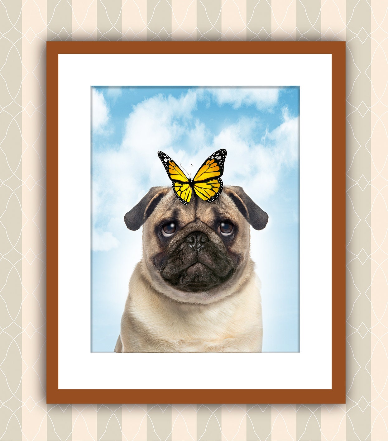 Nursery Wall Art Pug With Butterfly Print Funny Pug Wall Etsy UK