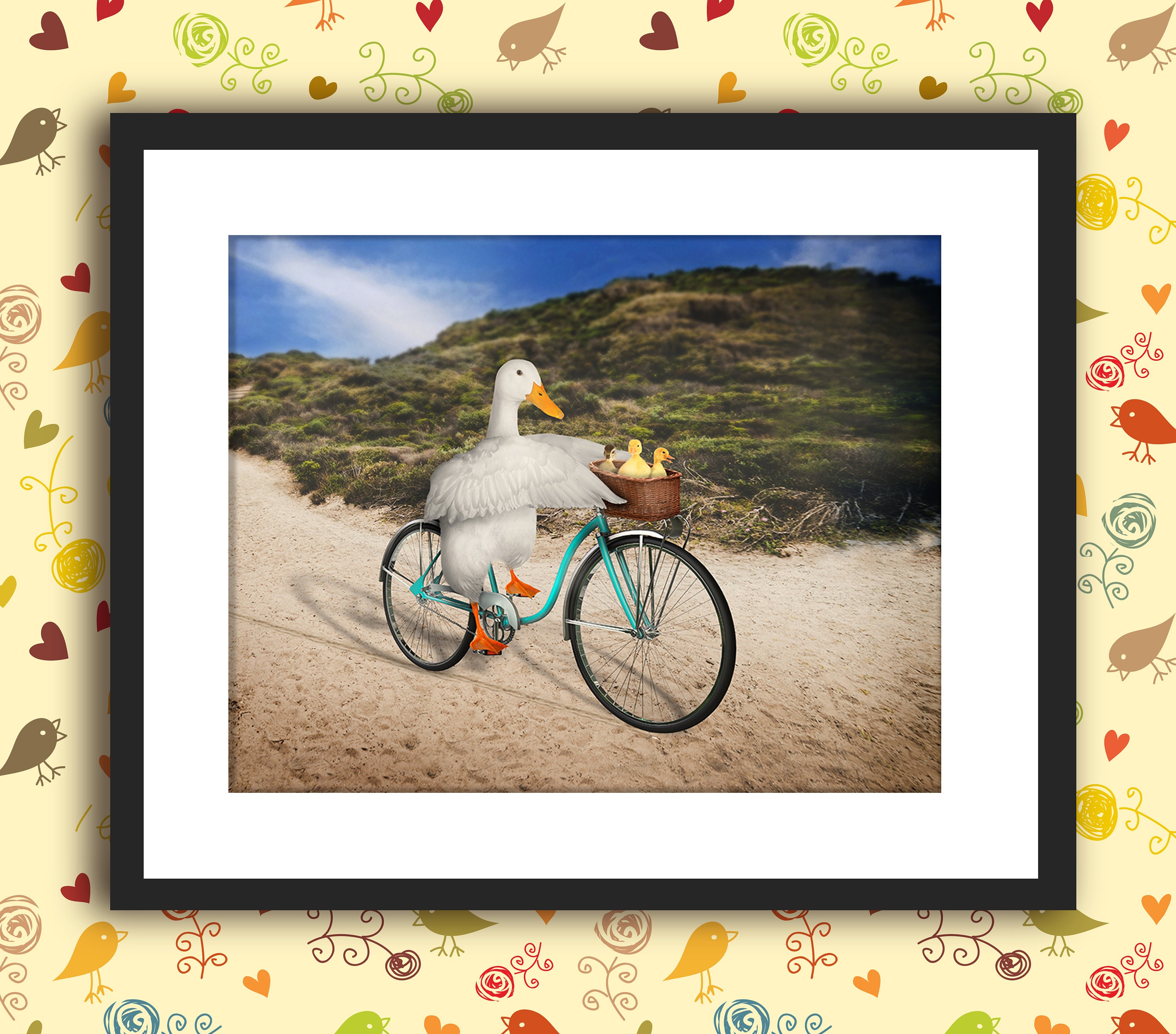 Duck Riding a Bike Print Funny Duck Art Duck in Maine Fun Wall Art Unframed Etsy