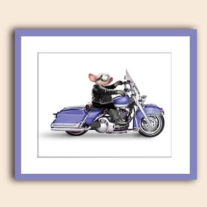 Harley motorcycle wall art with pig, motorcycle art, pig on motorcycle, Fun pig wall art, unframed