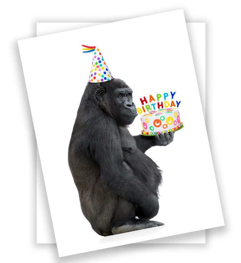 Fun Blank Birthday Card With Gorilla and Birthday Cake Free | Etsy