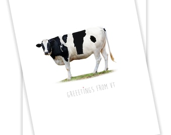 Vermont blank greeting card, fun Vermont card with cow, all occasion cow card