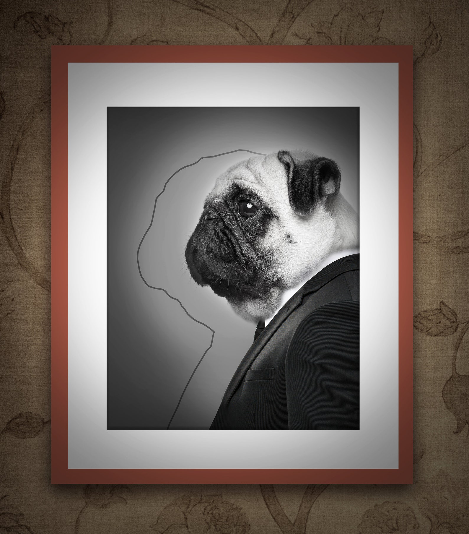 Pug wall art funny dog print pug art fun Alfred Hitchcock Etsy