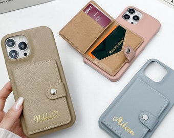 Personalized Leather iPhone Case with Card Wallet