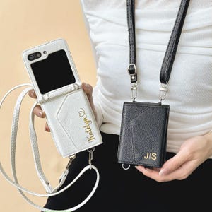 Leather Case Samsung Z Flip 7 With Card Wallet, Crossbody Strap Leather Z Flip 7 Phone Case, Personalized Samsung Z Flip 7 5 4 6 Case