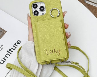Leather iPhone Case with Crossbody Strap and Card Wallet
