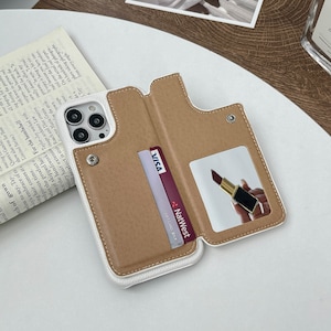 Funda de piel para iPhone 16, funda de piel con espejo, personalizada para iPhone 16, 15, 14 Pro Max, iPhone 13, 12 y 11