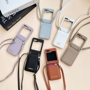 Samsung Z Flip 7 Crossbody Case With Card Holder, Leather Z Flip Phone Case, Personalized Samsung Z Flip 7 5 4 6 Case