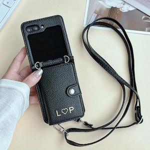 Card Wallet Z Flip Phone Case, Personalized Samsung Z Flip 7 5 4 6 Case, Samsung Z Flip 7 Leather Case With Crossbody Strap