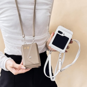 Crossbody Samsung Z Flip 7 Case, Leather Card Wallet Phone Case, Personalized Samsung Z Flip 7 5 4 6 Case