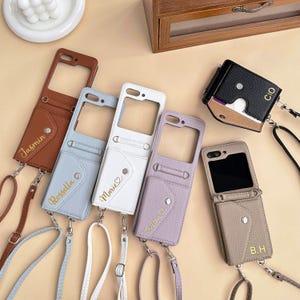 Card Wallet Samsung Z Flip 7 Case, Leather Crossbody Strap Z Flip 7 Phone Case, Personalized Samsung Z Flip 7 5 4 6 Case