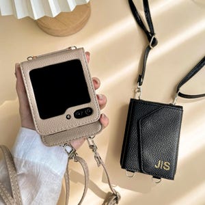 Samsung Z Flip 7 Case With Card Wallet, Crossbody Strap Leather Z Flip 7 Phone Case, Personalized Samsung Z Flip 7 5 4 6 Case